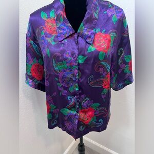 Victoria’s Secret Gold Label Button Up Shirt Lingerie Purple Floral Size Small